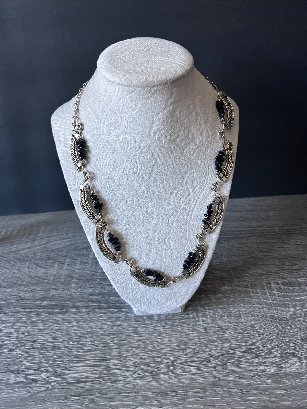 Sterling Silver Necklace with Black Bead Accents